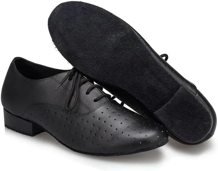 AOQUNFS Men's Latin Dance Shoes Black Leather Ballroom Tango Salsa Character Shoes,Model L148