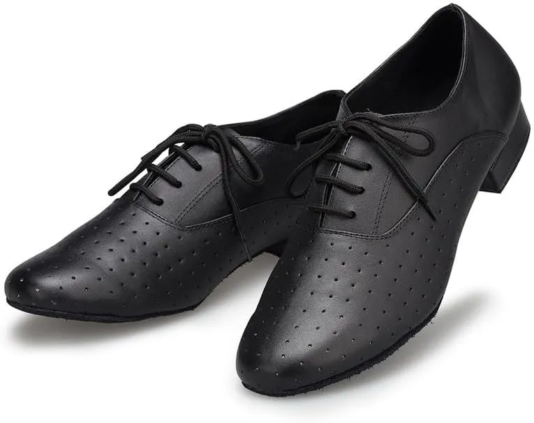 AOQUNFS Men's Latin Dance Shoes Black Leather Ballroom Tango Salsa Character Shoes,Model L148
