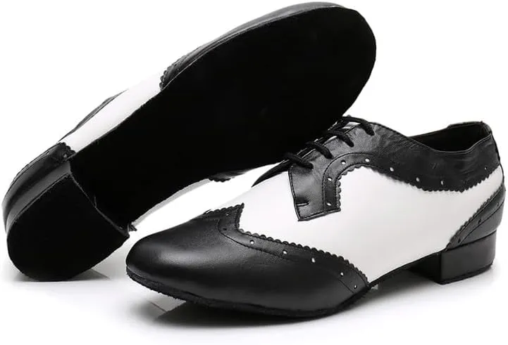 AOQUNFS Men's Latin Dance Shoes Black Patent Leather Leather Ballroom Tango Salsa Shoes,Model 8002