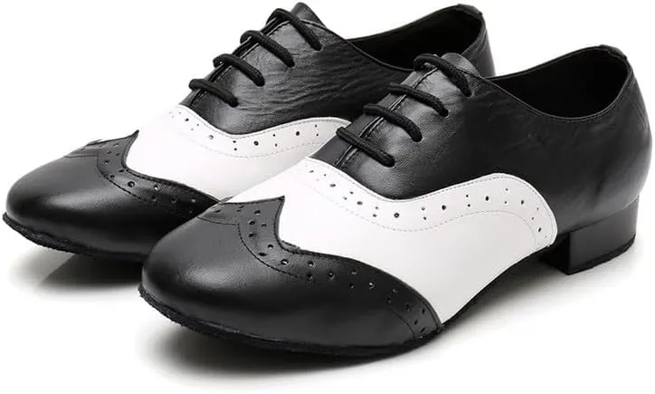 AOQUNFS Men's Latin Dance Shoes Black Patent Leather Leather Ballroom Tango Salsa Shoes,Model 8002