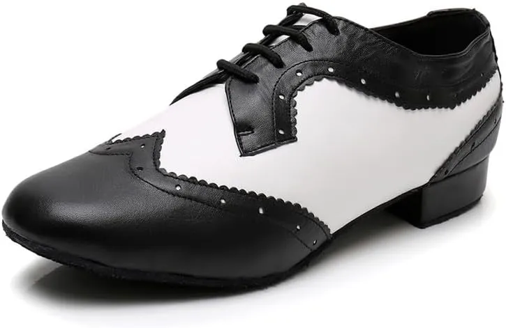 AOQUNFS Men's Latin Dance Shoes Black Patent Leather Leather Ballroom Tango Salsa Shoes,Model 8002