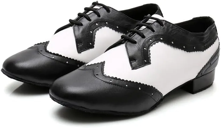 AOQUNFS Men's Latin Dance Shoes Black Patent Leather Leather Ballroom Tango Salsa Shoes,Model 8002