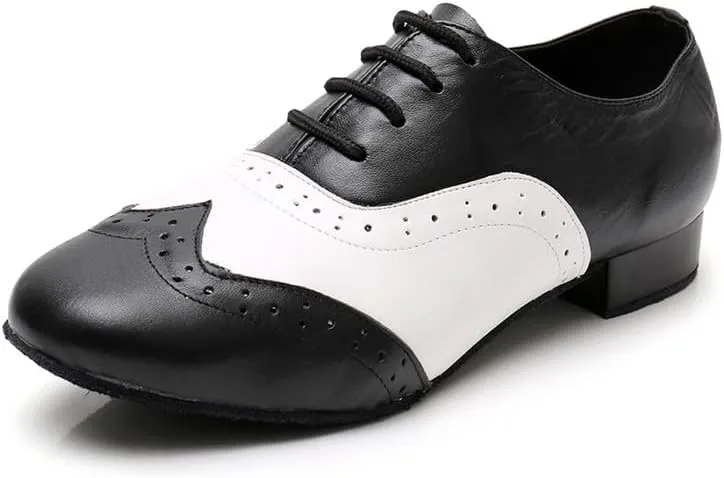 AOQUNFS Men's Latin Dance Shoes Black Patent Leather Leather Ballroom Tango Salsa Shoes,Model 8002