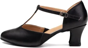 AOQUNFS Women Ballroom Dance Shoes Closed Toe Leather Walts Salsa Latin Dancing Shoes,D29