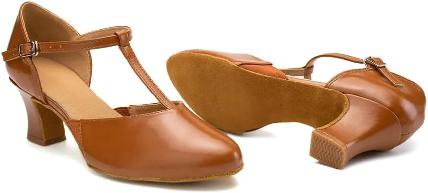 AOQUNFS Women Ballroom Dance Shoes Closed Toe Leather Walts Salsa Latin Dancing Shoes,D29