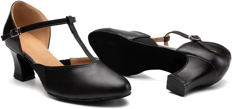 AOQUNFS Women Ballroom Dance Shoes Closed Toe Leather Walts Salsa Latin Dancing Shoes,D29