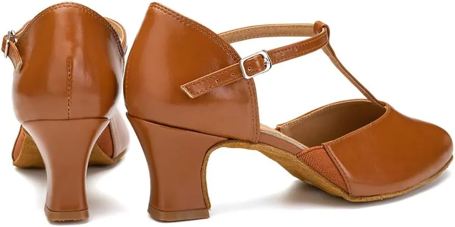 AOQUNFS Women Ballroom Dance Shoes Closed Toe Leather Walts Salsa Latin Dancing Shoes,D29