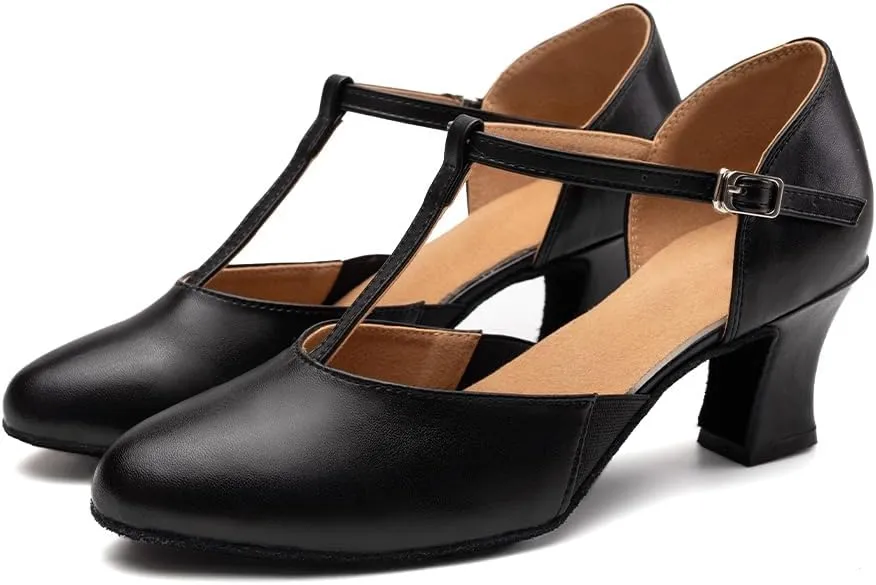 AOQUNFS Women Ballroom Dance Shoes Closed Toe Leather Walts Salsa Latin Dancing Shoes,D29