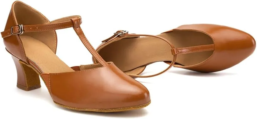 AOQUNFS Women Ballroom Dance Shoes Closed Toe Leather Walts Salsa Latin Dancing Shoes,D29