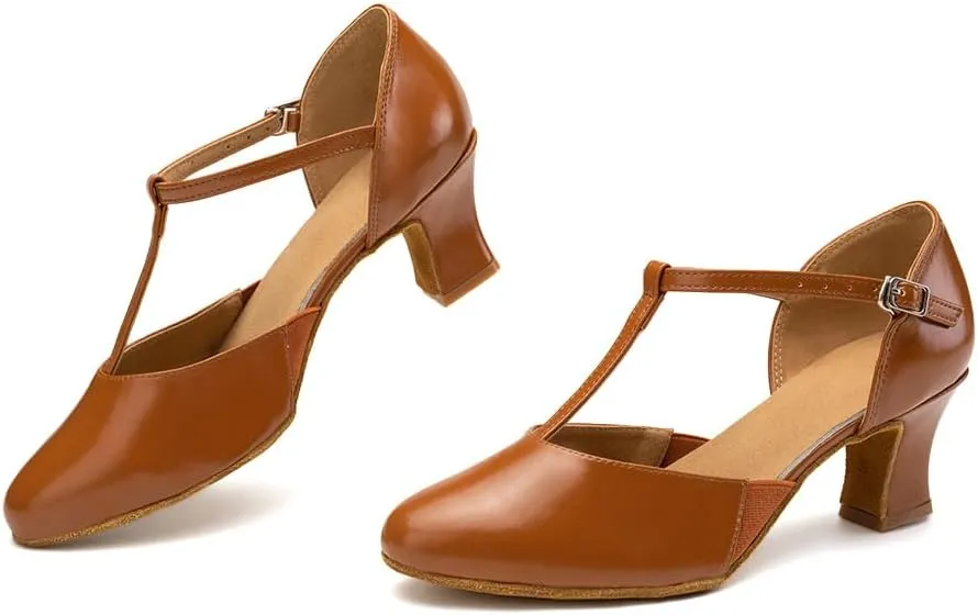 AOQUNFS Women Ballroom Dance Shoes Closed Toe Leather Walts Salsa Latin Dancing Shoes,D29