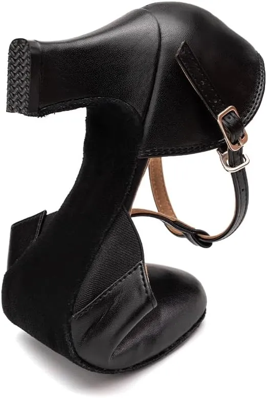 AOQUNFS Women Ballroom Dance Shoes Closed Toe Leather Walts Salsa Latin Dancing Shoes,D29