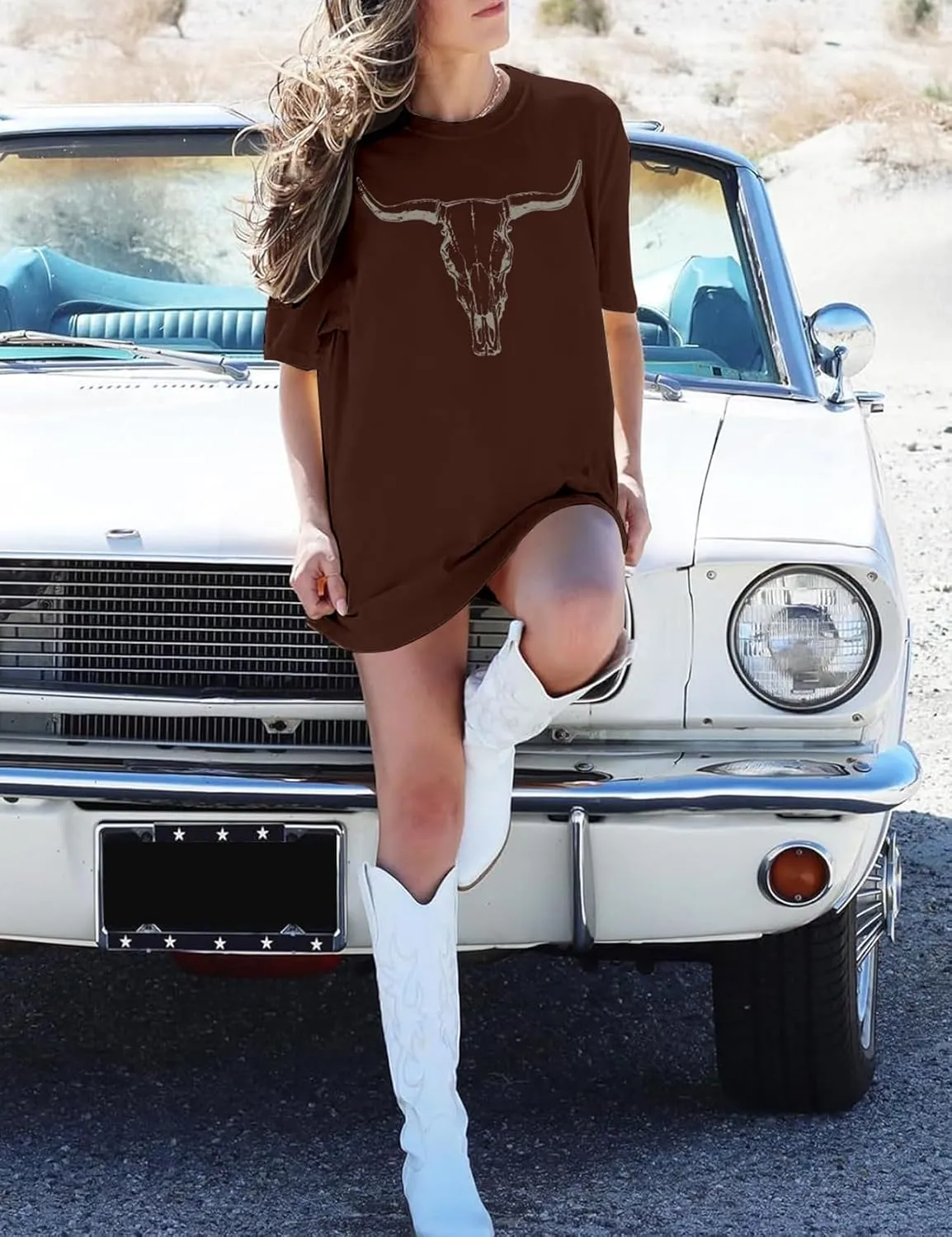 Arssm Women Cow Printed Graphic Tees Cowgirl T Shirts Vintage Western Short Sleeve Bull Skull Casual Top