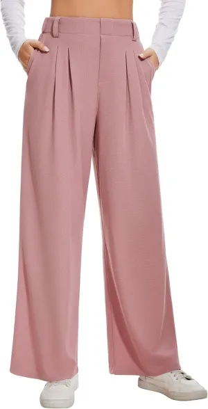 AVAMO Wide Leg Business Casual Pants Stretchy Work Pants High Waisted Slacks for Women Waffle Trousers with Pockets