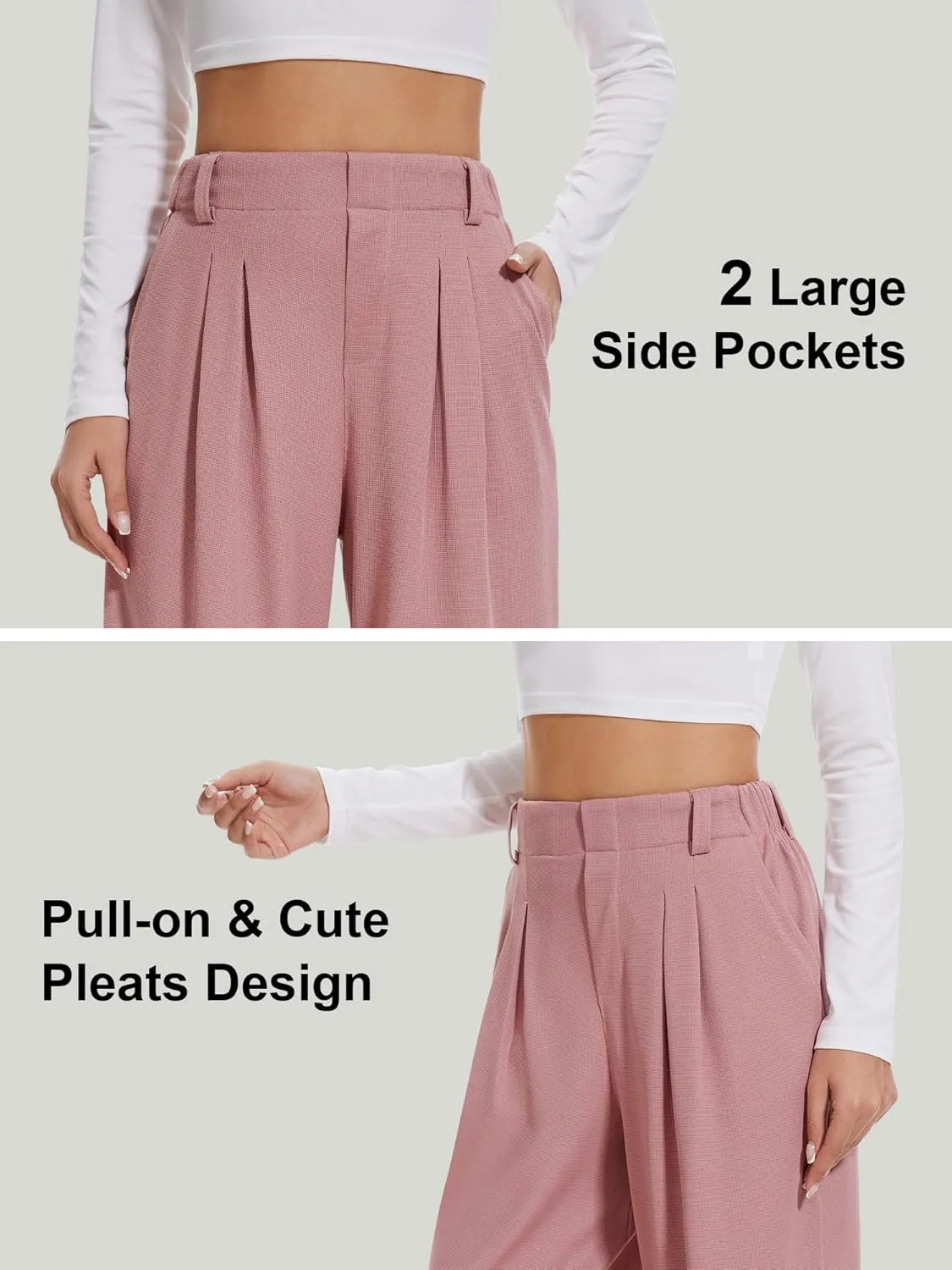 AVAMO Wide Leg Business Casual Pants Stretchy Work Pants High Waisted Slacks for Women Waffle Trousers with Pockets