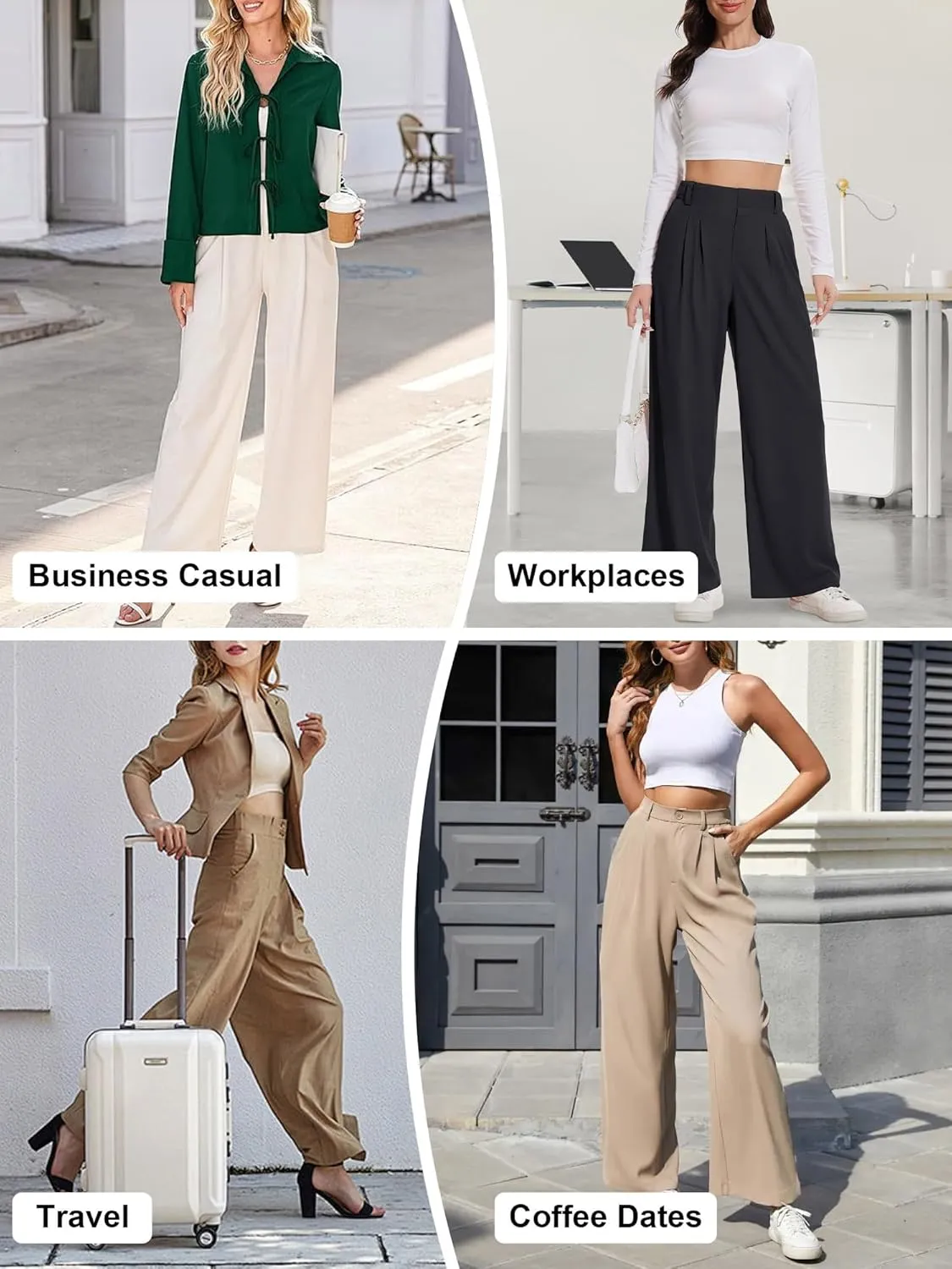 AVAMO Wide Leg Business Casual Pants Stretchy Work Pants High Waisted Slacks for Women Waffle Trousers with Pockets