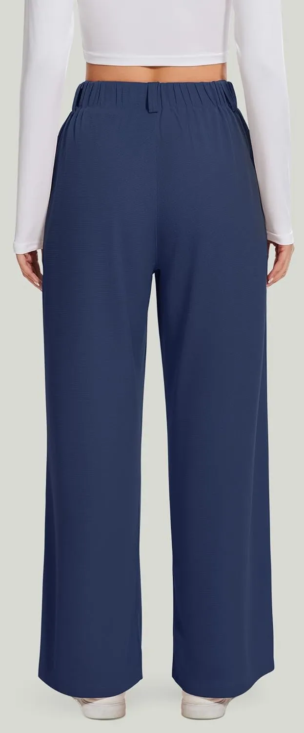AVAMO Wide Leg Business Casual Pants Stretchy Work Pants High Waisted Slacks for Women Waffle Trousers with Pockets
