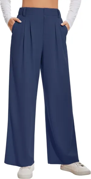 AVAMO Wide Leg Business Casual Pants Stretchy Work Pants High Waisted Slacks for Women Waffle Trousers with Pockets