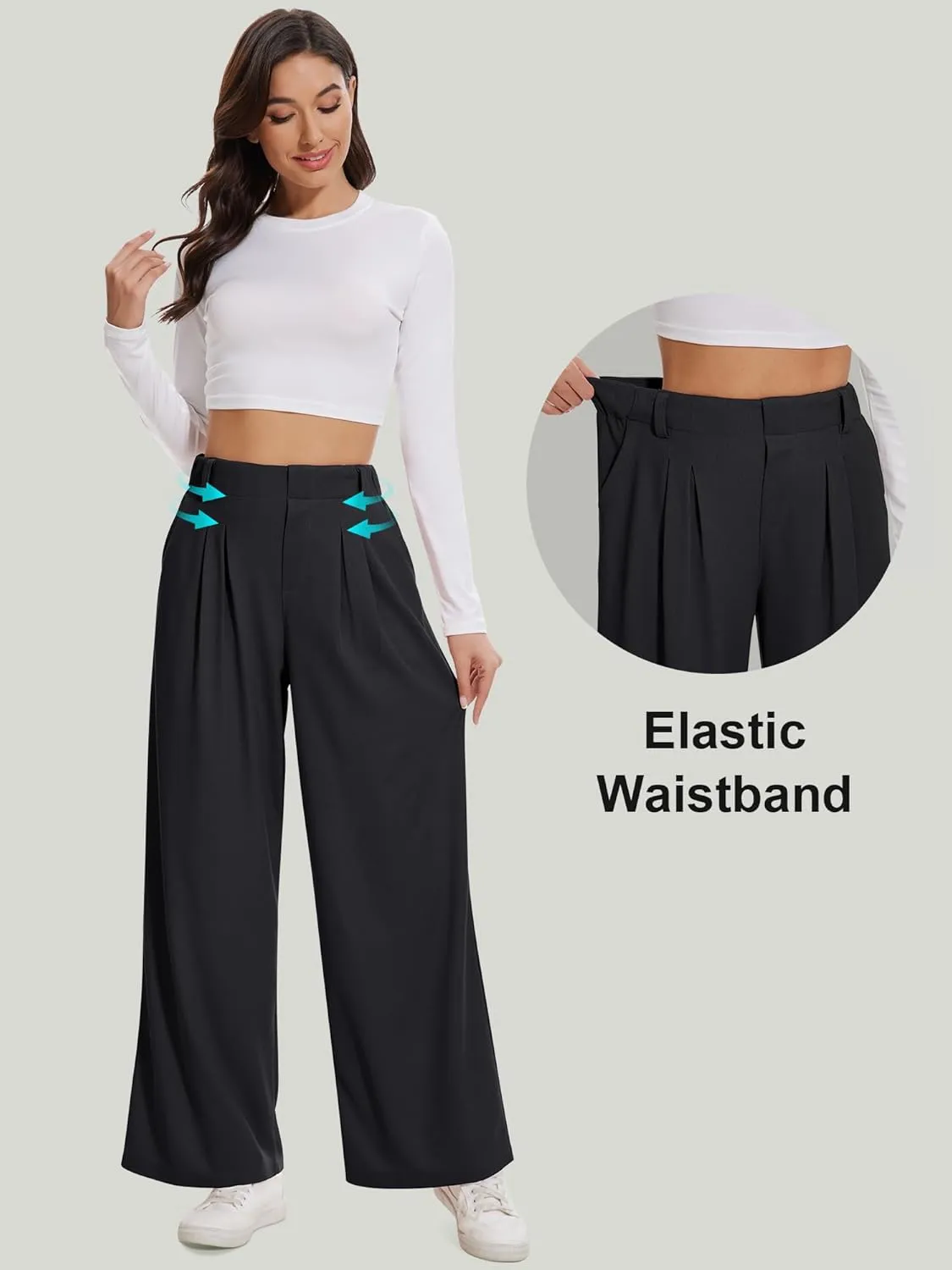 AVAMO Wide Leg Business Casual Pants Stretchy Work Pants High Waisted Slacks for Women Waffle Trousers with Pockets