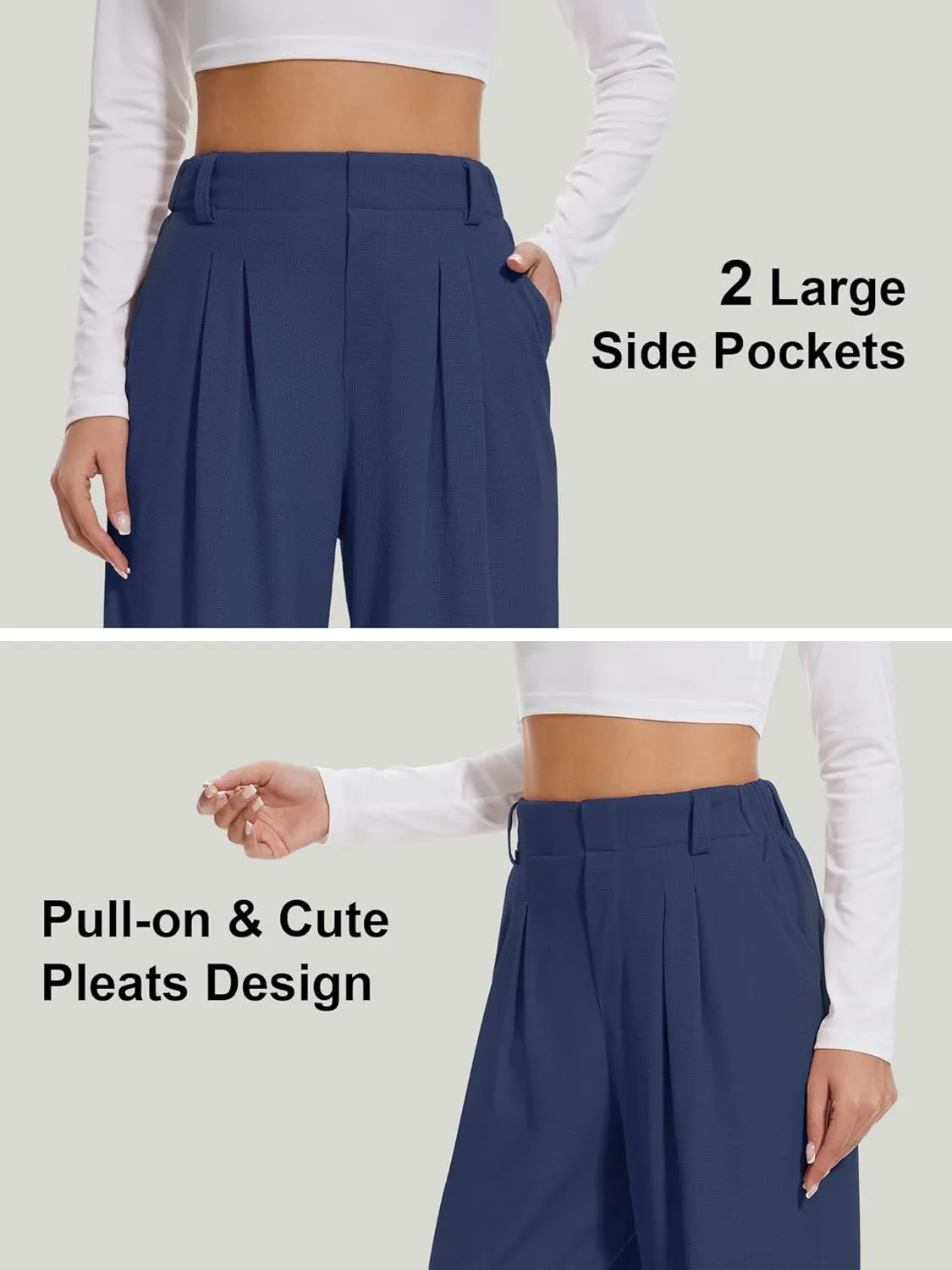 AVAMO Wide Leg Business Casual Pants Stretchy Work Pants High Waisted Slacks for Women Waffle Trousers with Pockets