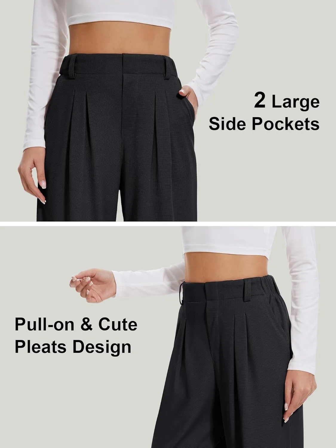 AVAMO Wide Leg Business Casual Pants Stretchy Work Pants High Waisted Slacks for Women Waffle Trousers with Pockets