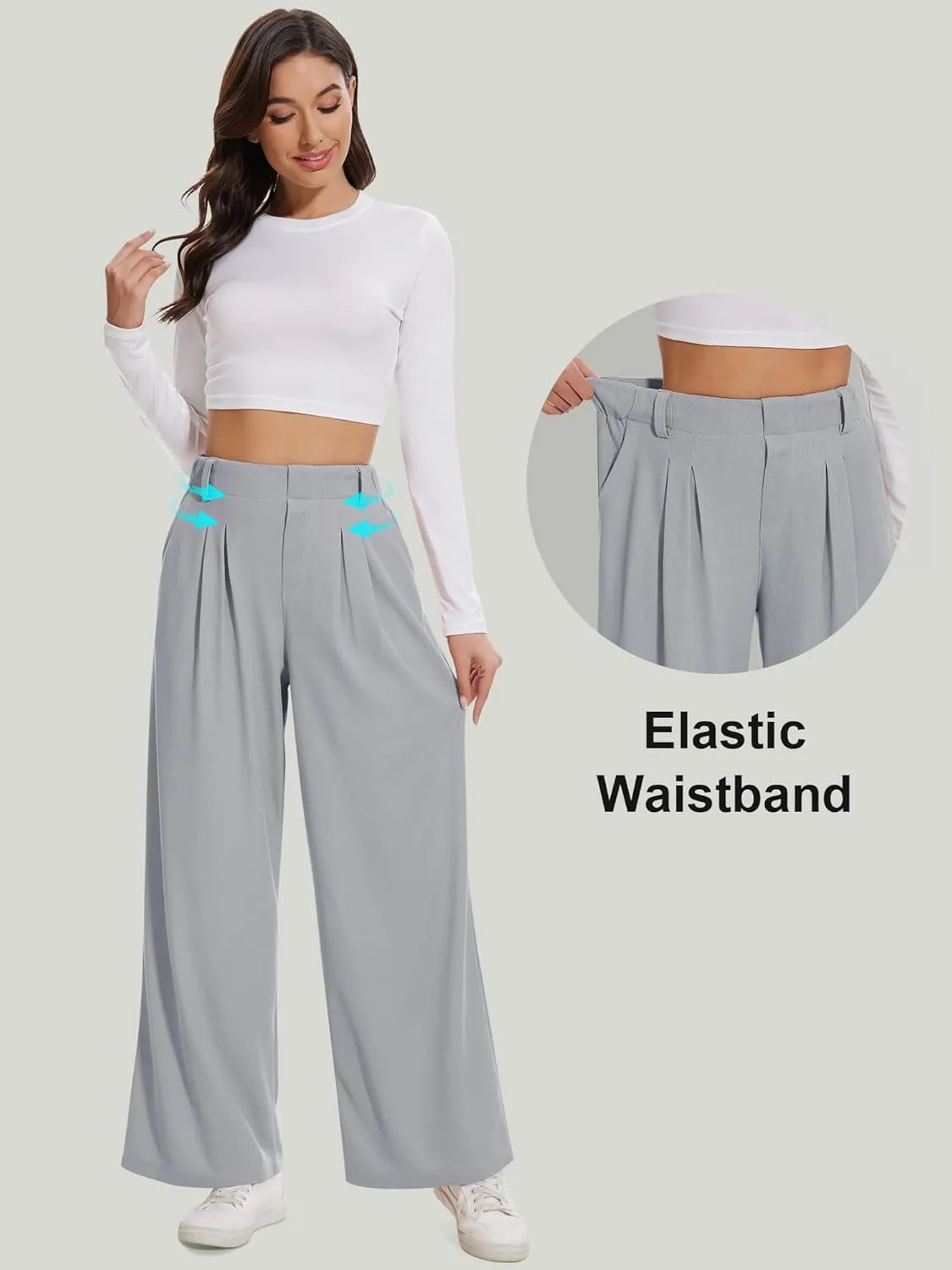AVAMO Wide Leg Business Casual Pants Stretchy Work Pants High Waisted Slacks for Women Waffle Trousers with Pockets
