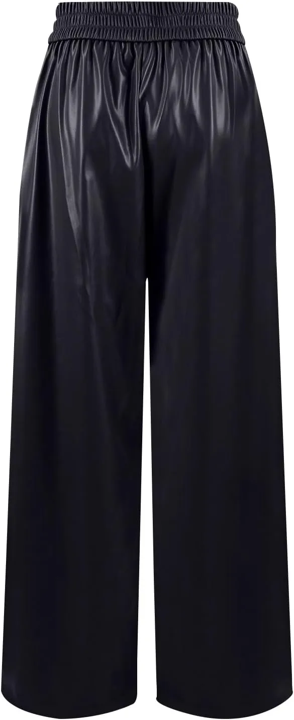 Azeralia Wide Leg Pants Woman Leather Pants High Waist Wide Leg Flared Pants Casual Loose Trousers