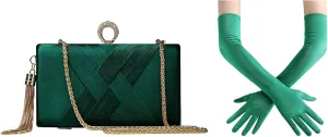 BABEYOND Clutch Purse Tassel Pendant Evening Bag Long Satin Opera Gloves Elbow Length for Women Bride Party Prom Wedding