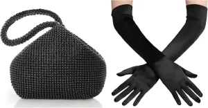 BABEYOND Women's Beaded Clutch Evening Bags Vintage Elegant Triangle Purse for 1920s Party Prom Wedding Long Opera Party 1920s Satin Tea Party Gloves Costume Stretchy Adult Size Elbow Length