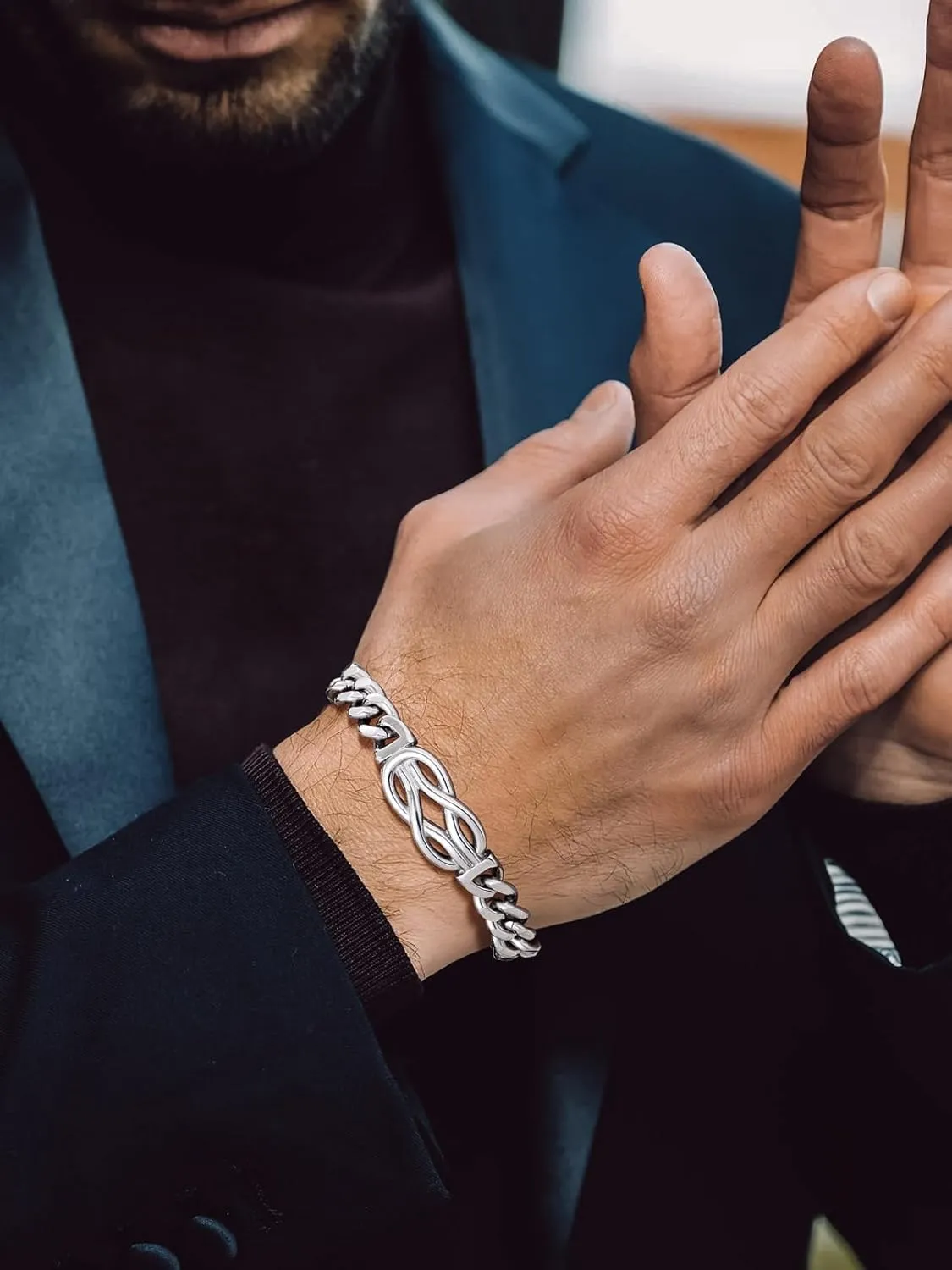 Bandmax Inifinity Love Knot Cuban Link Chain Bracelets for Men Stainless Steel/Black Mens Bracelet with Love Message Card Gift for Son Grandson Husband Father