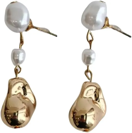Baroque Pearl Drop Earrings, Gold-Plated Dangle with Freshwater Pearls