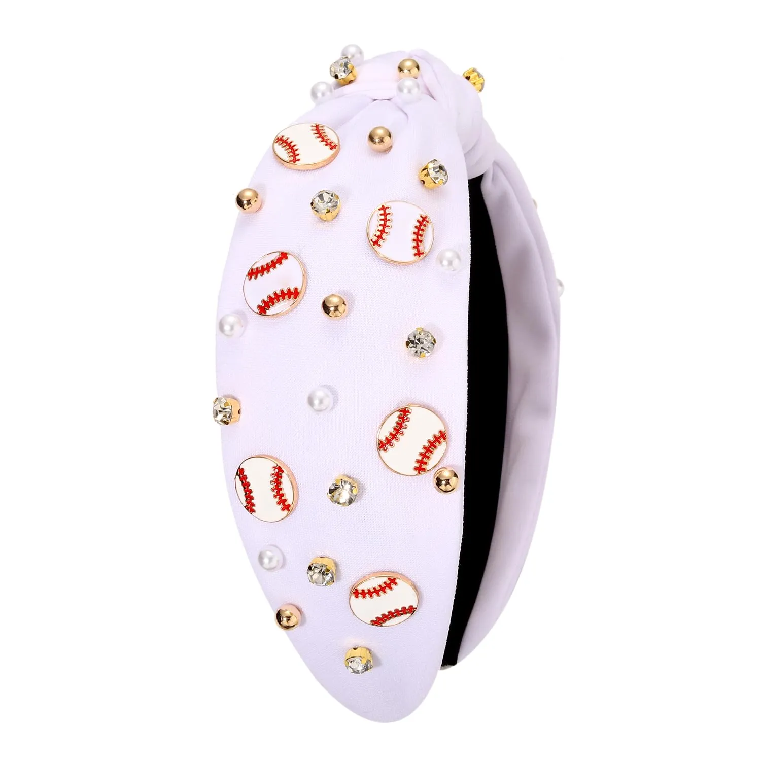 Baseball Headband for Women - Mom Accessories, Enamel Charm Jeweled Rhinestone Knotted Headband for Sports, Game Day Outfits