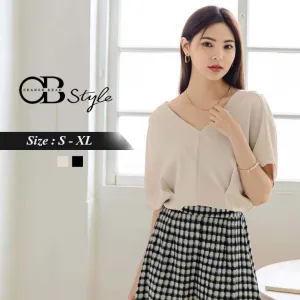 BATWINGS SLEEVE ELASTIC WAIST V-NECK PLEAT TOPS