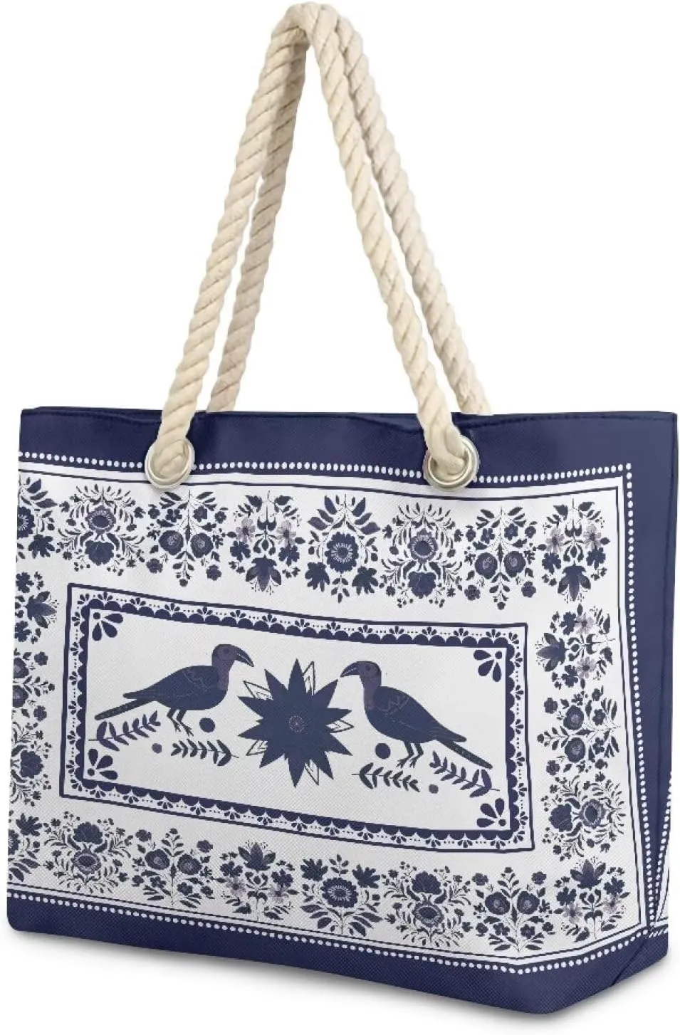 Beach Tote Bag for Women and Men with Hemp Rope Handle Large Capacity Handbag Trendy Travel Pool Summer Bags
