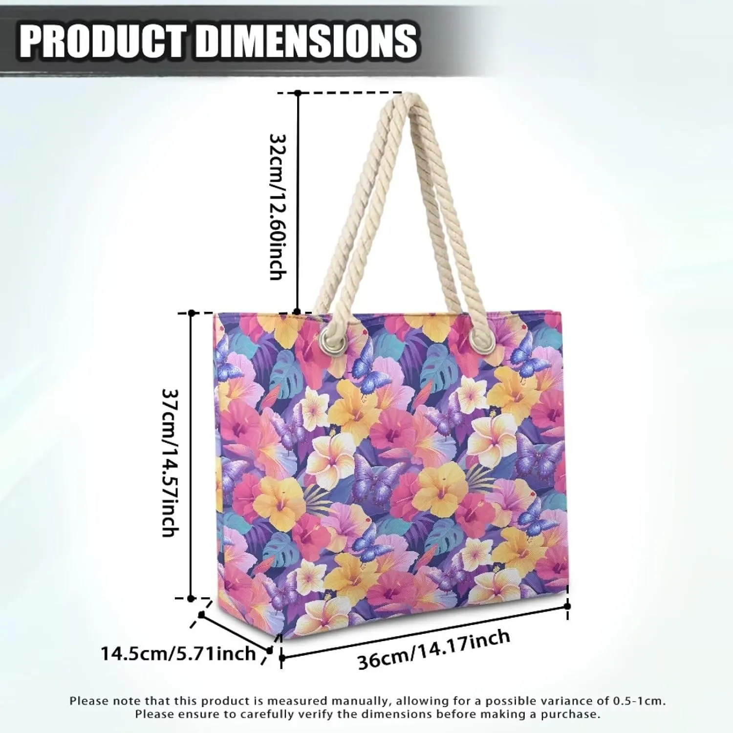 Beach Tote Bag for Women and Men with Hemp Rope Handle Large Capacity Handbag Trendy Travel Pool Summer Bags
