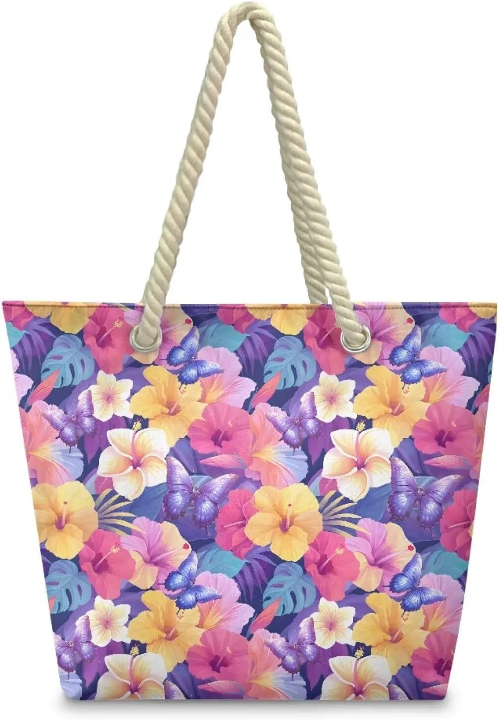Beach Tote Bag for Women and Men with Hemp Rope Handle Large Capacity Handbag Trendy Travel Pool Summer Bags