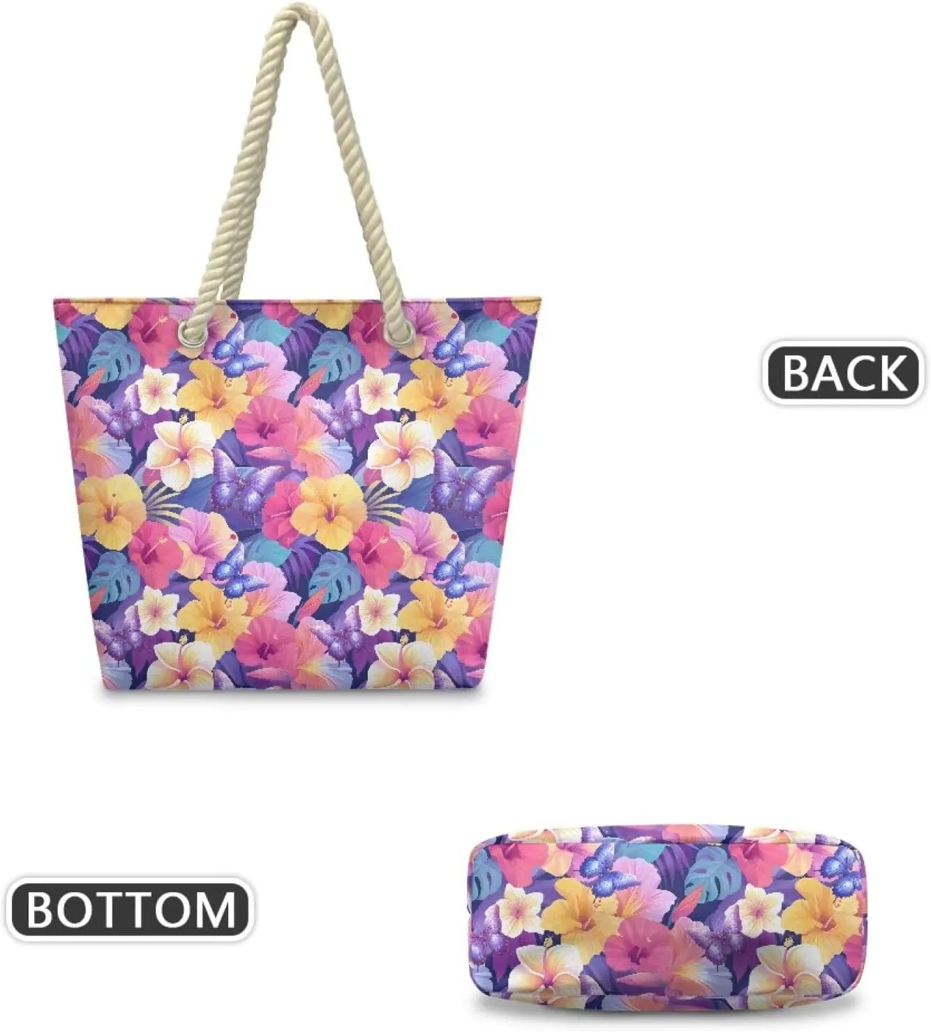 Beach Tote Bag for Women and Men with Hemp Rope Handle Large Capacity Handbag Trendy Travel Pool Summer Bags