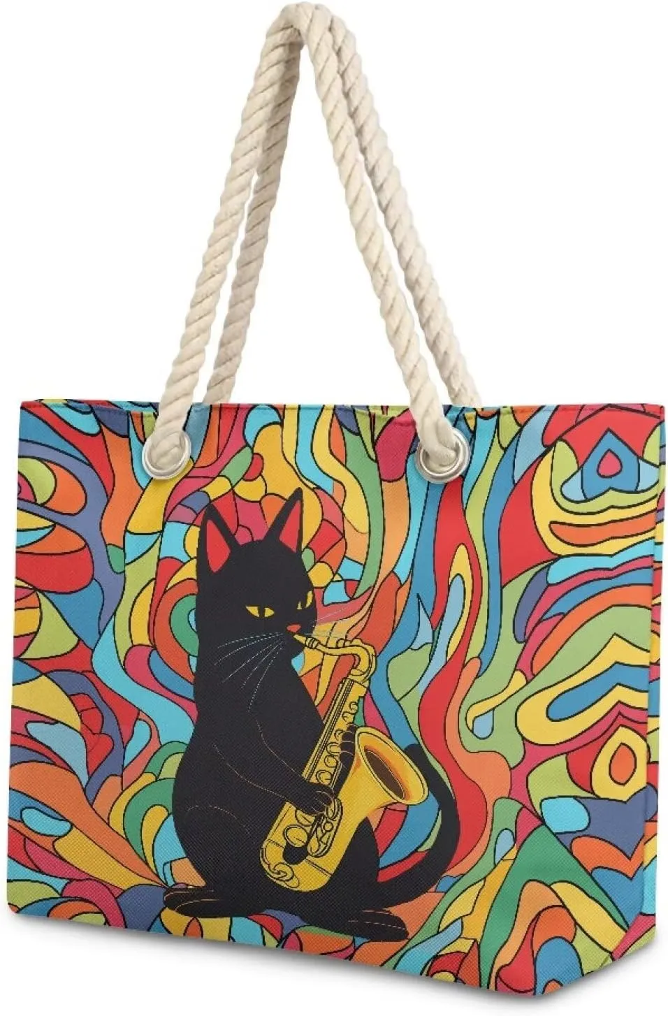 Beach Tote Bag for Women and Men with Hemp Rope Handle Large Capacity Handbag Trendy Travel Pool Summer Bags