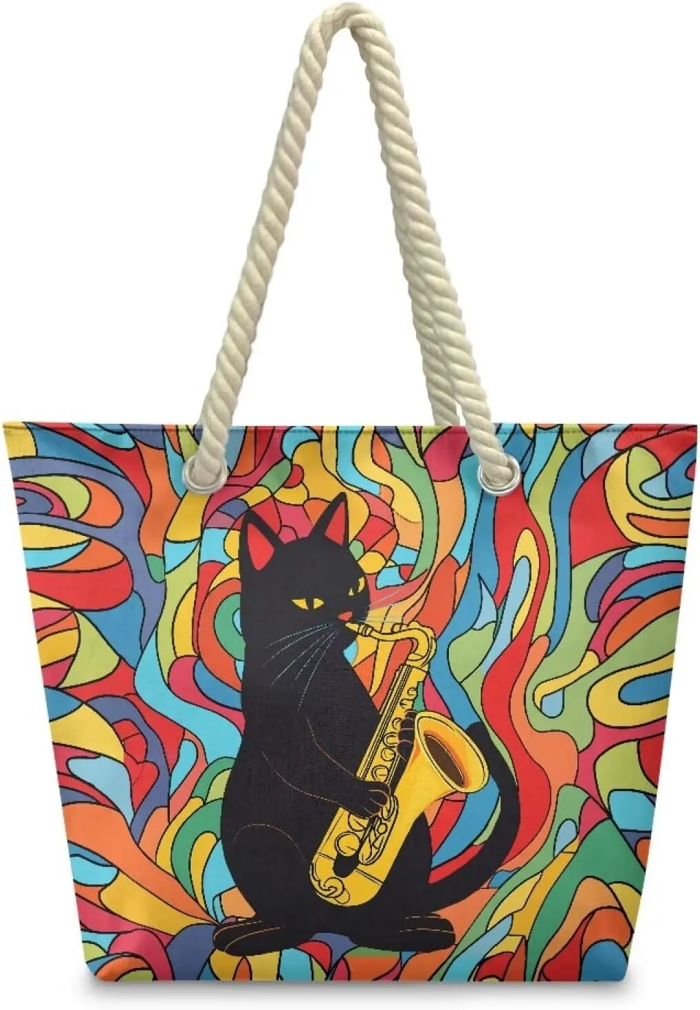 Beach Tote Bag for Women and Men with Hemp Rope Handle Large Capacity Handbag Trendy Travel Pool Summer Bags