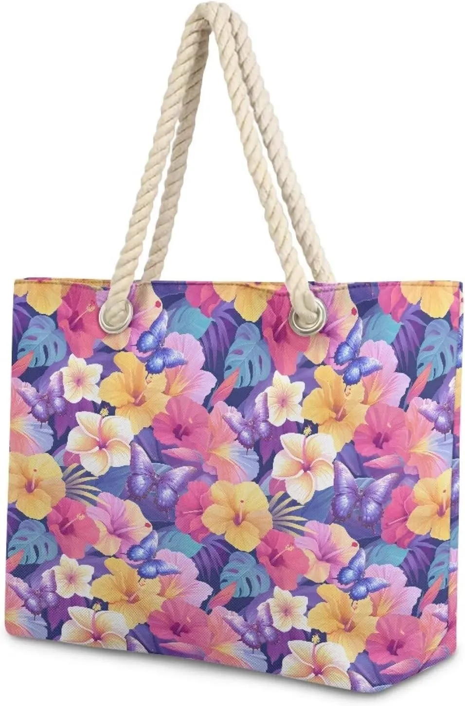 Beach Tote Bag for Women and Men with Hemp Rope Handle Large Capacity Handbag Trendy Travel Pool Summer Bags
