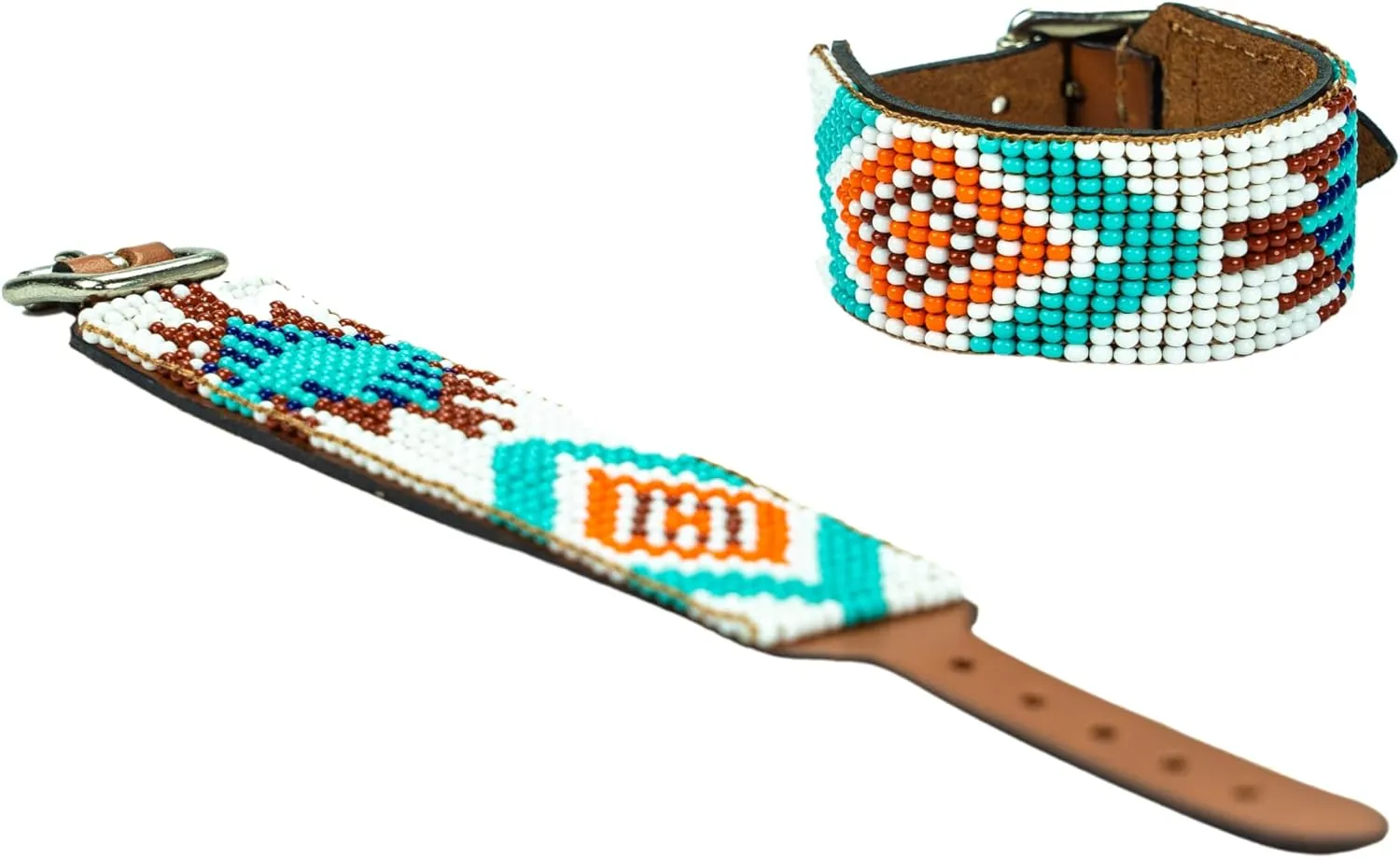 Beaded Leather Bracelet for Women, Bohemian Bracelet, Native Western Cuff Bracelet, Aztec Navajo Wristband, Slovakian Glass Beads, Handmade Embroidery
