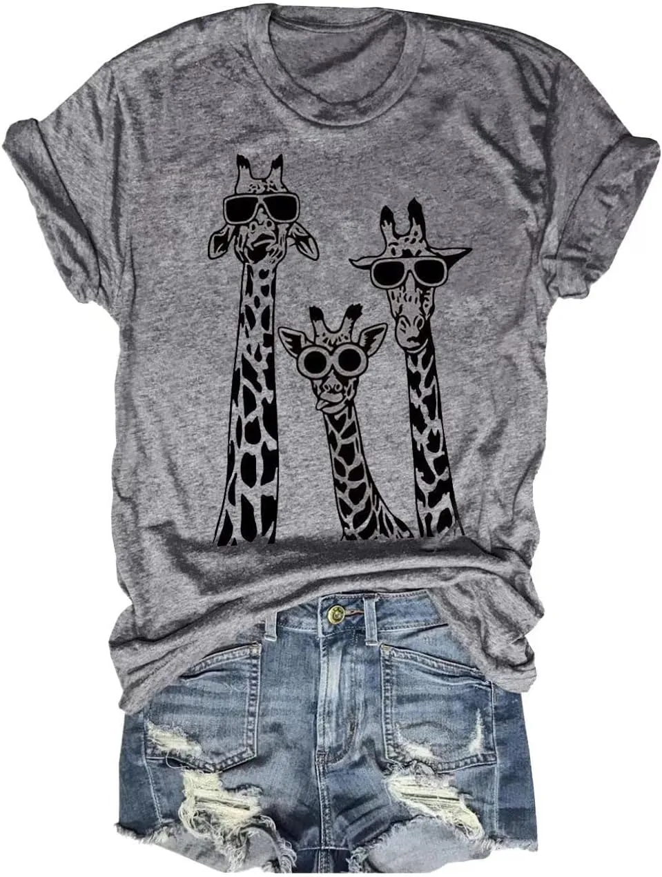 Beopjesk Womens Summer Giraffe Printed T-Shirt Funny Cute Animal Graphic Tees Tops