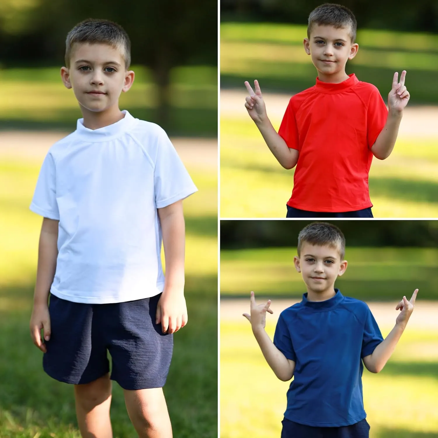 BIG ELEPHANT 3 Pack Kids Short Sleeve Rash Guard Shirt UPF 50  Protection Swimwear Quick Dry Swim Tee Youth Rashguard