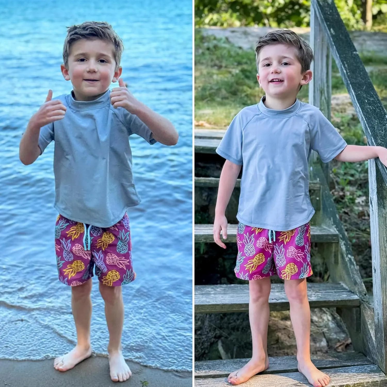 BIG ELEPHANT 3 Pack Kids Short Sleeve Rash Guard Shirt UPF 50  Protection Swimwear Quick Dry Swim Tee Youth Rashguard