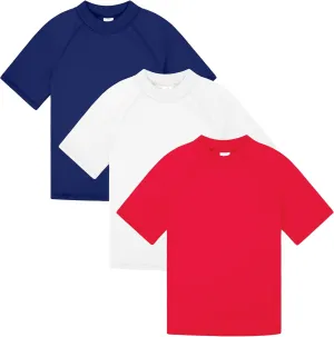 BIG ELEPHANT 3 Pack Kids Short Sleeve Rash Guard Shirt UPF 50  Protection Swimwear Quick Dry Swim Tee Youth Rashguard