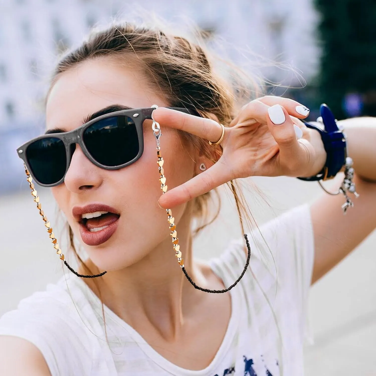 BILIONE Beaded Eyeglass Chains for Women and Men, Acrylic Eye Glasses Strap Around Neck, Sunglass Holder Hanger Lanyard