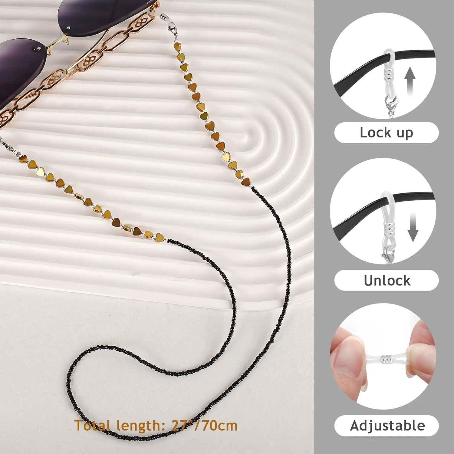 BILIONE Beaded Eyeglass Chains for Women and Men, Acrylic Eye Glasses Strap Around Neck, Sunglass Holder Hanger Lanyard
