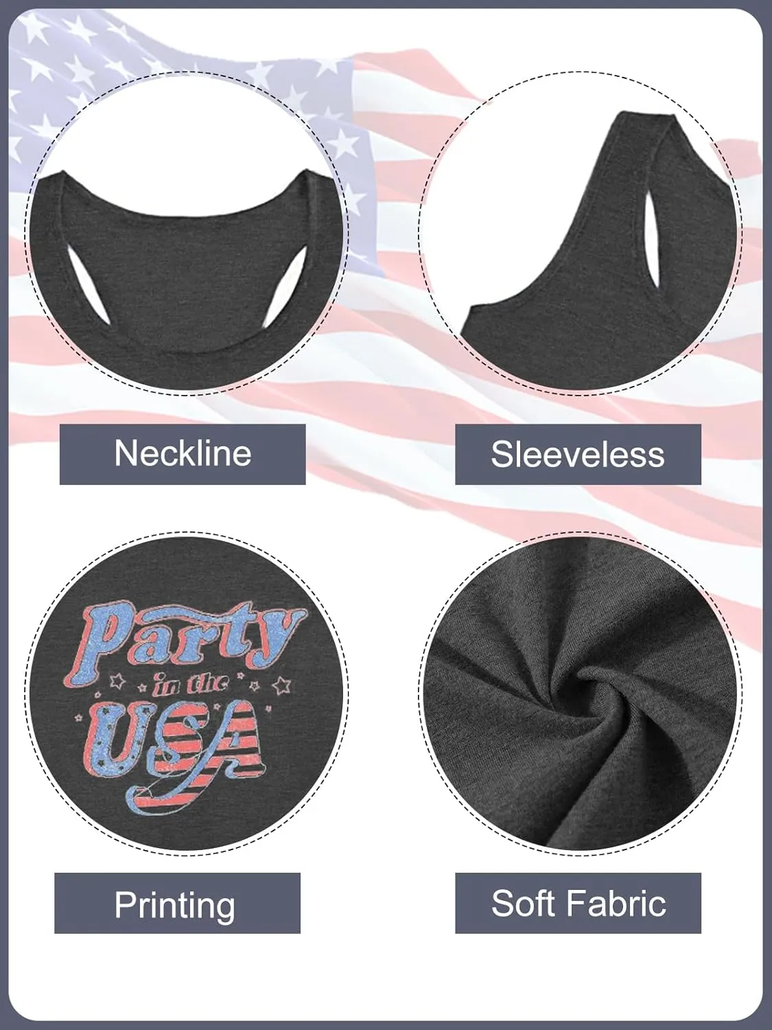 Binshre USA Flag Print Tank Tops Women American Stars Stripes Patriotic T Shirt Summer Casual Vest Tees