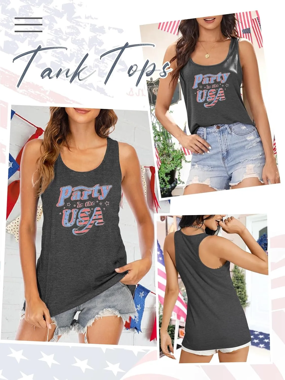 Binshre USA Flag Print Tank Tops Women American Stars Stripes Patriotic T Shirt Summer Casual Vest Tees