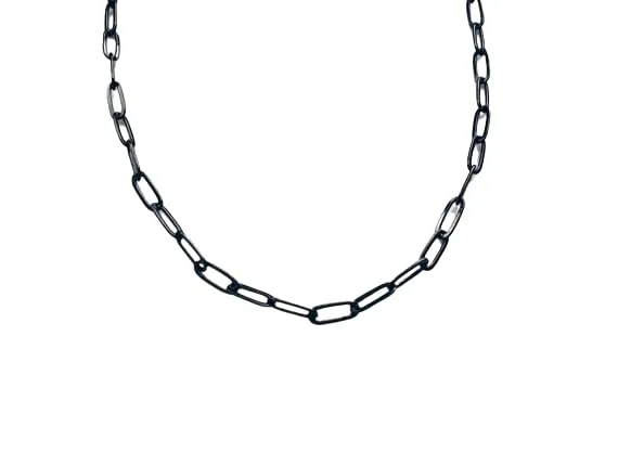 Black Pewter Paperclip Chain Choker Necklace Layered Links Medium Size Links