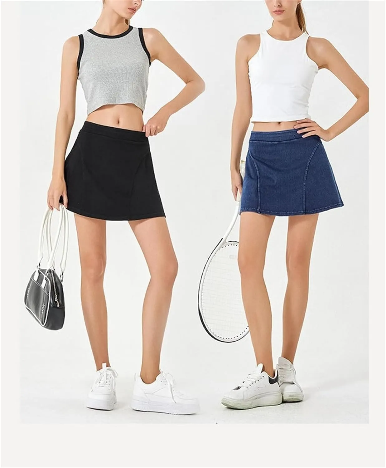 BloomySkorts Jean Skorts, Womens Denim Mini Trendy High Waisted Jean Skirts, Soft High Elastic A-Line Skirt Anti Exposure